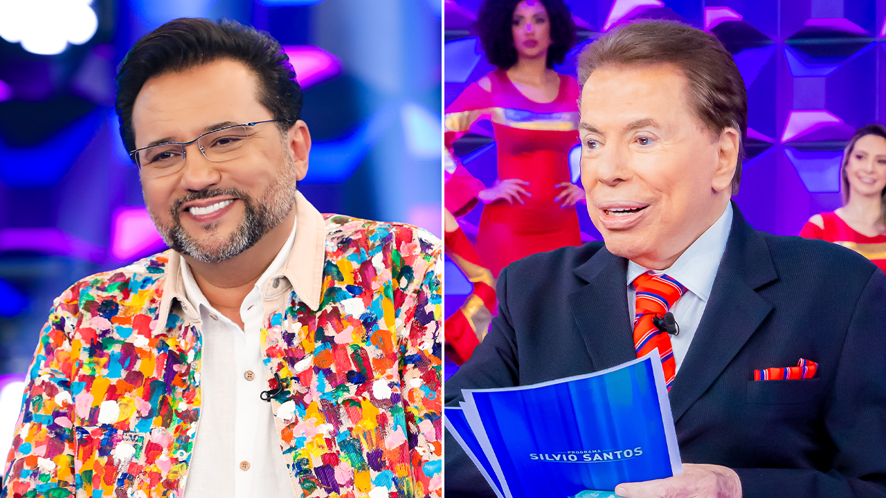 Imagem com montagem das fotos dos apresentadores Geraldo Luís e Silvio Santos no SBT