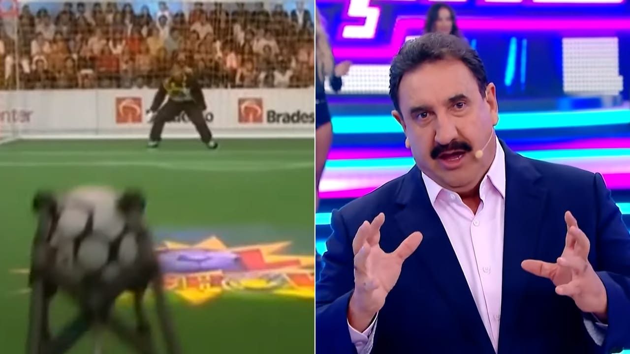 Imagem com montagem das fotos do programa Gol Show e do apresentador Ratinho