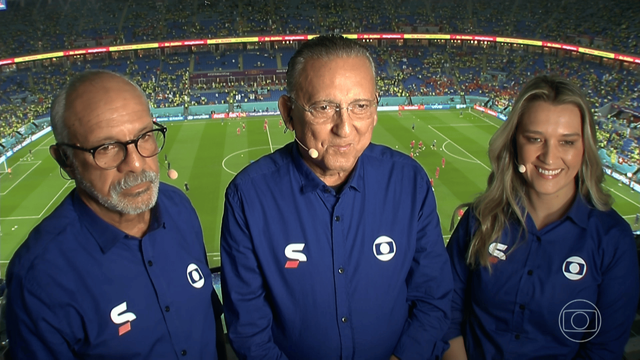 Foto de Galvão Bueno e da equipe de transmissão da Globo