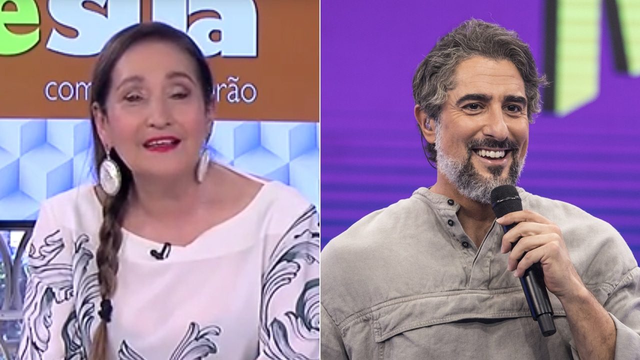 Imagem com foto da apresentadora Sonia Abrão e Marcos Mion