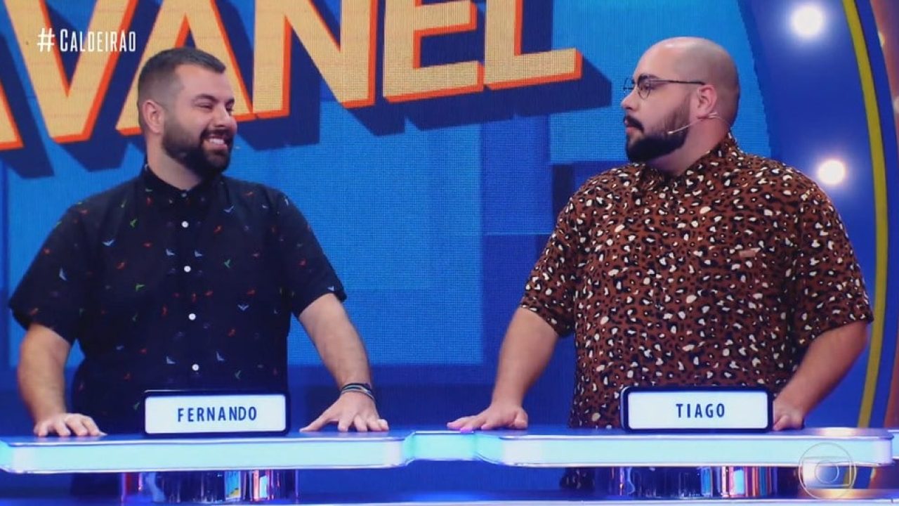 Imagem de Fernando Pole (à esquerda) e Tiago Abravanel durante participação no programa Caldeirão