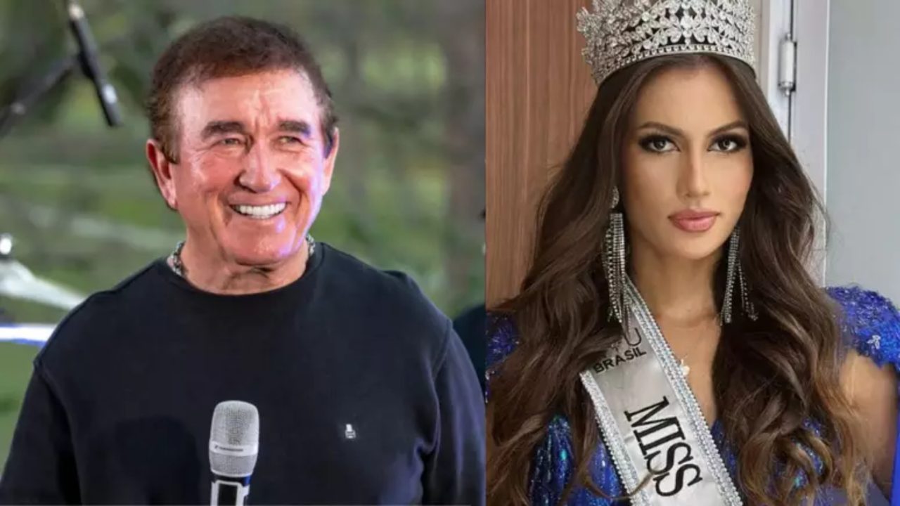 Montagem de fotos de Amado Batista e Calita Franciele Miranda