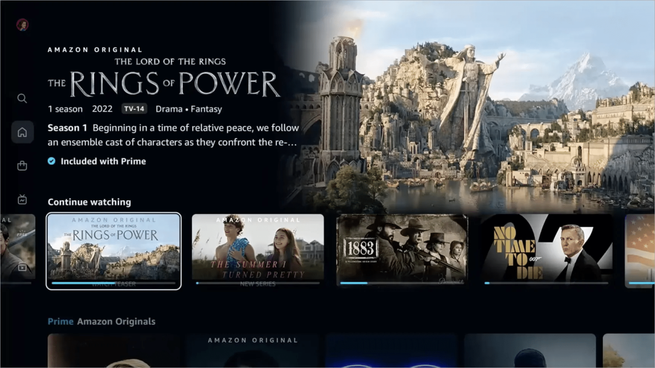 Foto da nova interface do Amazon Prime Video