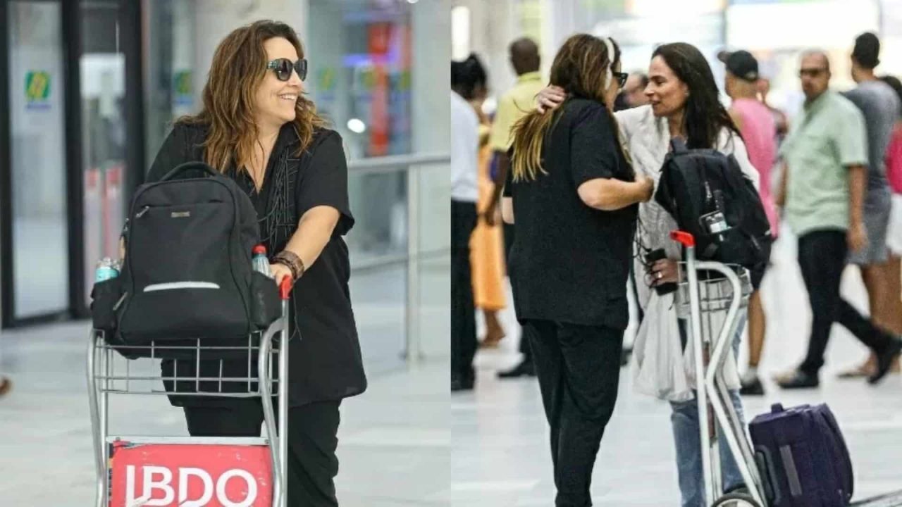 Foto de Ana Carolina e Ramona Bakker se encontrando no aeroporto