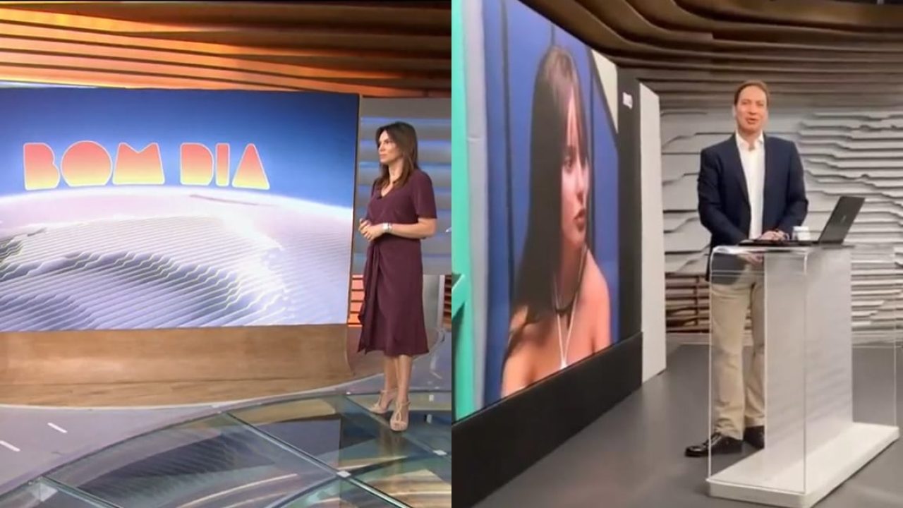 Telão de Ana Paula Araújo no Bom Dia Brasil virou point para jornalistas assistirem ao pay-per-view do BBB (foto: Montagem/TV Globo e Redes Sociais)