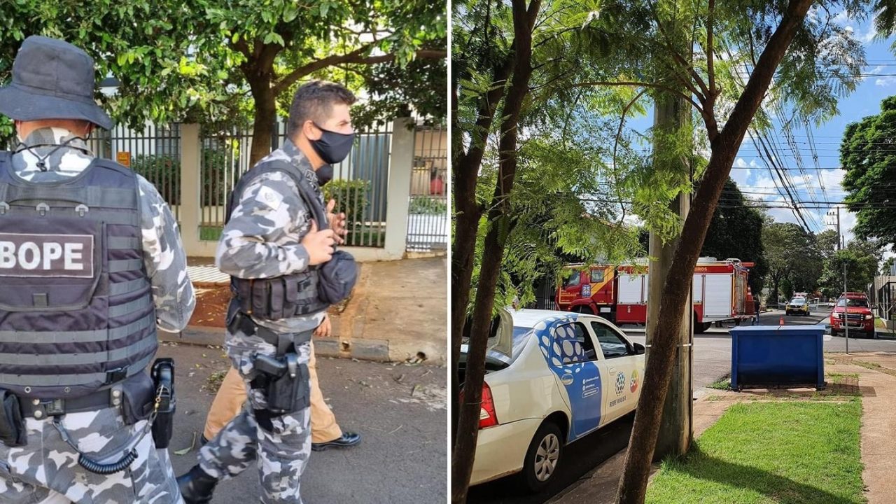 Uma suposta bomba foi deixada na frente da sede da RPC, afiliada da Globo em Maringá (foto: Reprodução)