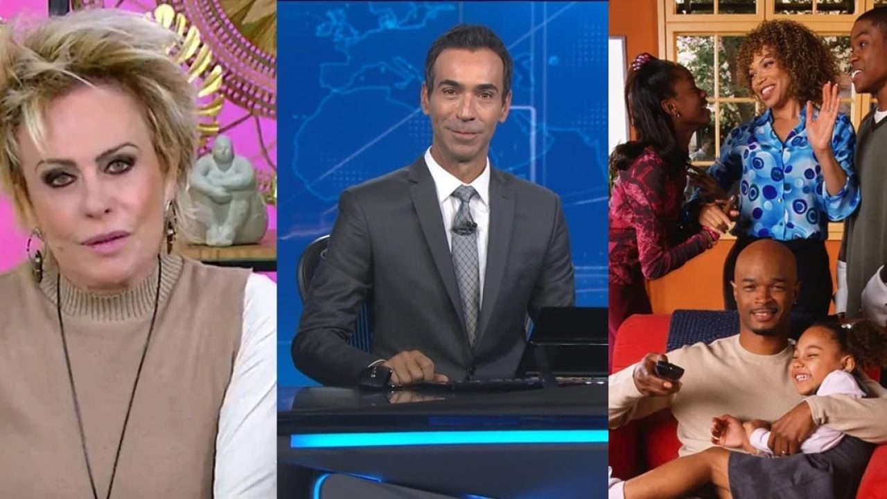 Montagem com Ana Maria Braga, César Tralli no Jornal Nacional e a série Eu, a Patroa e as Crianças