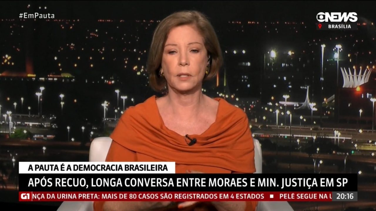 Celular de Eliane Cantanhêde tocou ao vivo durante o Em Pauta (foto: Reprodução/GloboNews)