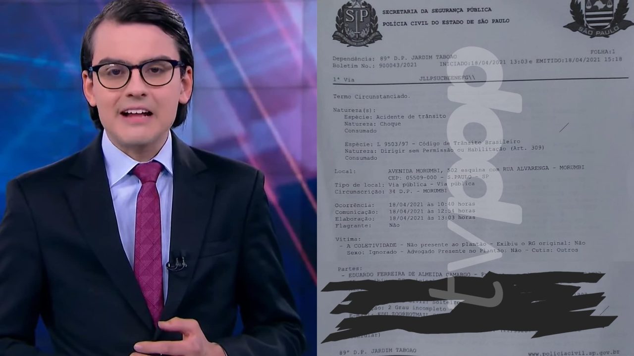 Dudu Camargo foi flagrado pela Polícia Civil dirigindo sem carteira; apresentador do SBT foi autuado por crime contra a "coletividade" (foto: Reprodução/SBT e TV Pop)