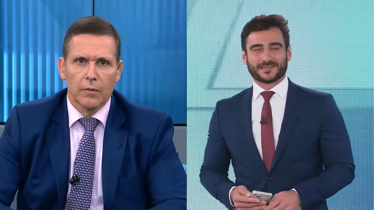 Foto dos apresentadores Fernando Capez e Evandro Cini nos estúdios da Jovem Pan News