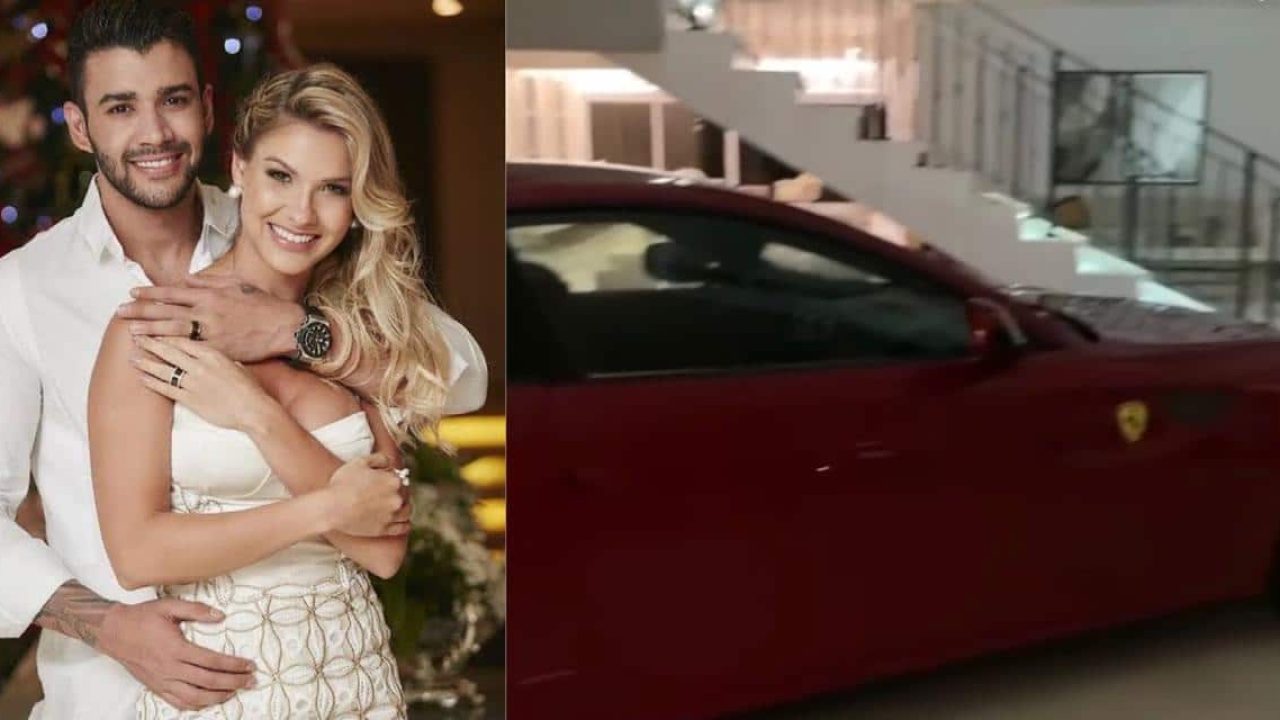 Gusttavo Lima decidiu estacionar uma Ferrari no meio da sua casa (foto: Montagem/Redes Sociais)