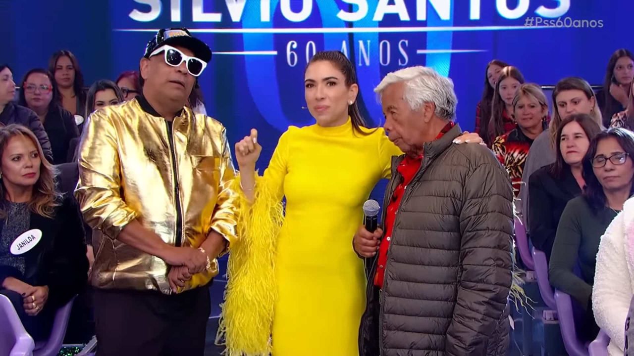 Foto de Liminha, Patricia Abravanel e Roque no especial de 60 anos do Programa Silvio Santos