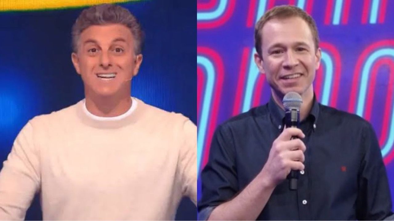 Montagem com os apresentadores Luciano Huck e Tiago Leifert