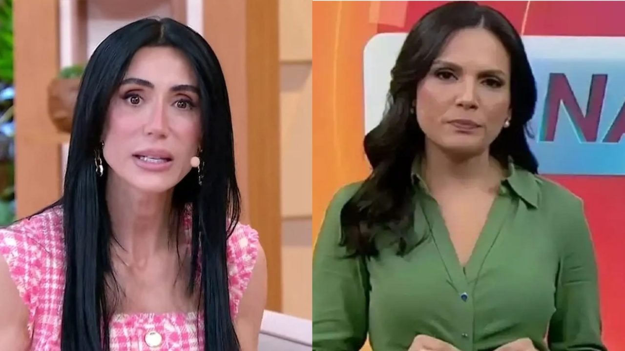 Montagem de fotos de Michelle Barros e Márcia Dantas em programas do SBT