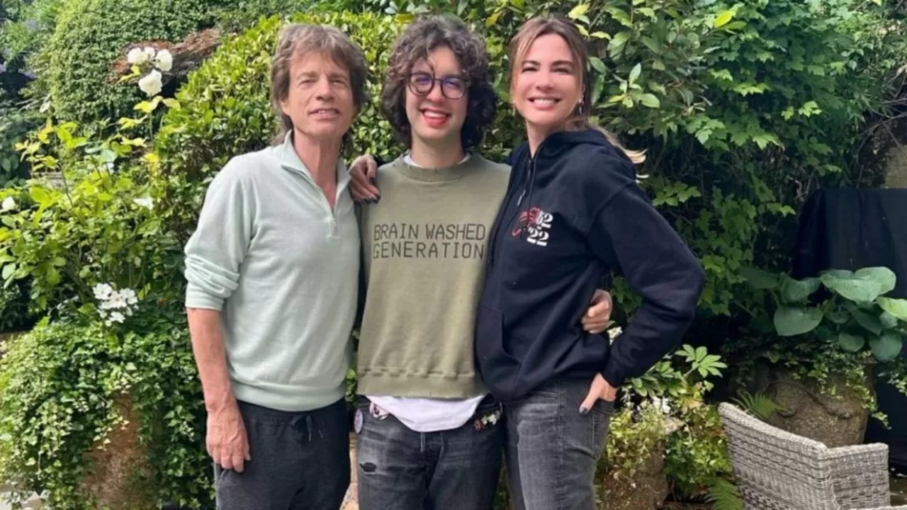 Foto de Mick Jagger, Lucas Jagger e Luciana Gimenez