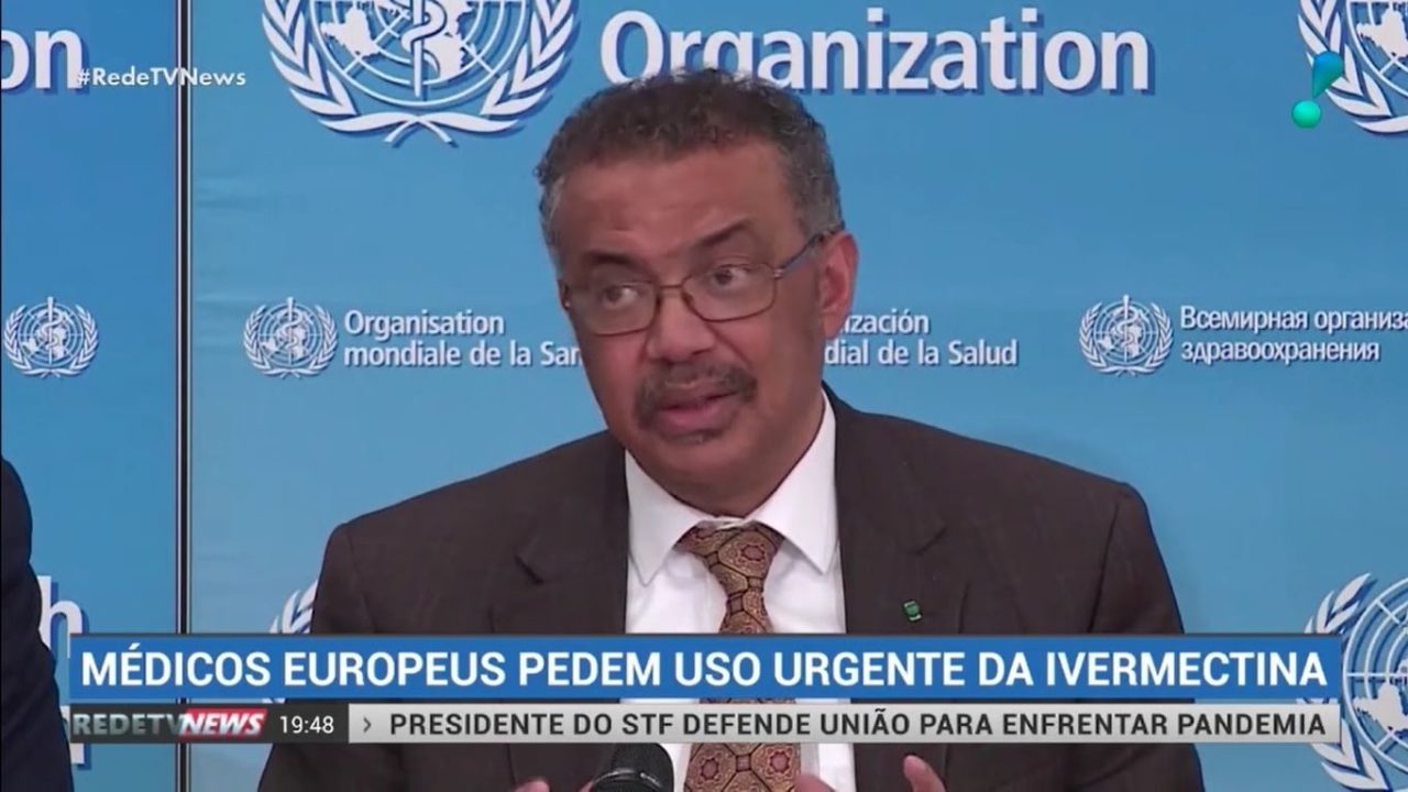 RedeTV! News escolheu Tedros Adhanom para ilustrar reportagem pró-ivermectina (foto: Reprodução/RedeTV!)