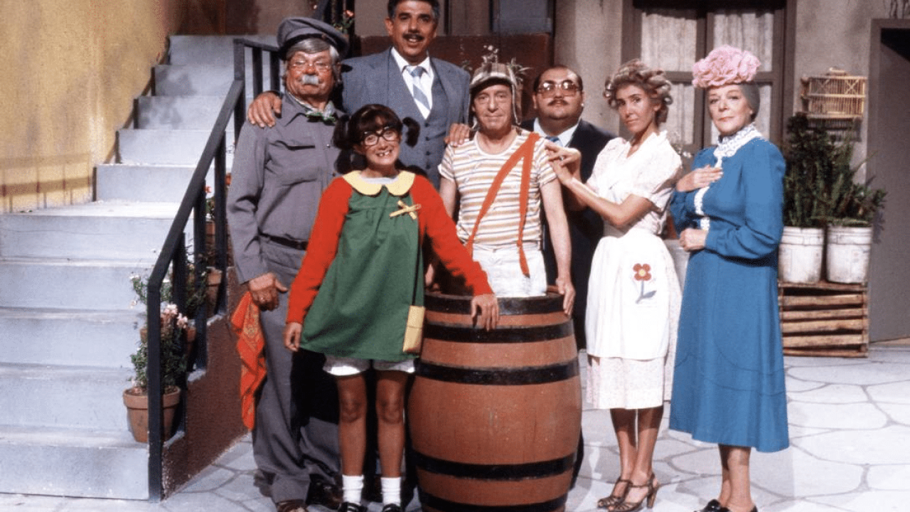 Imagem com o elenco da série Chaves