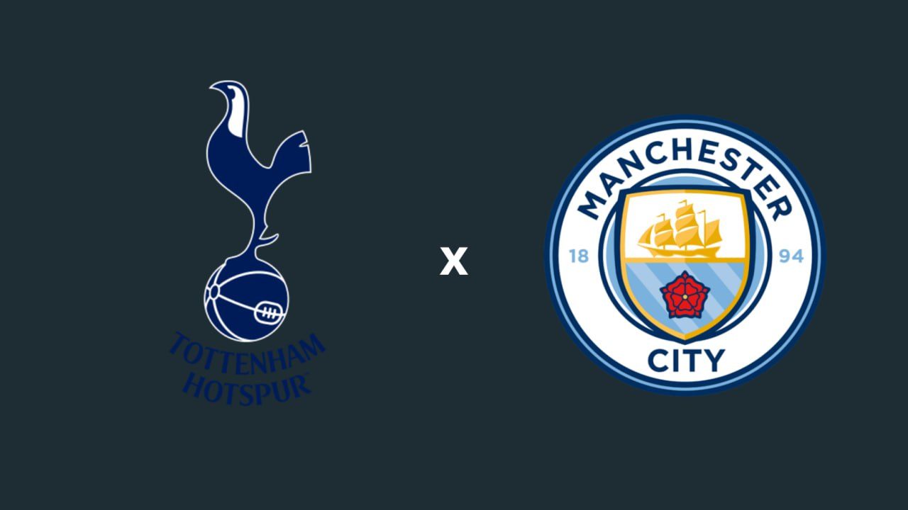 Foto dos escudos do Tottenham e do Manchester City