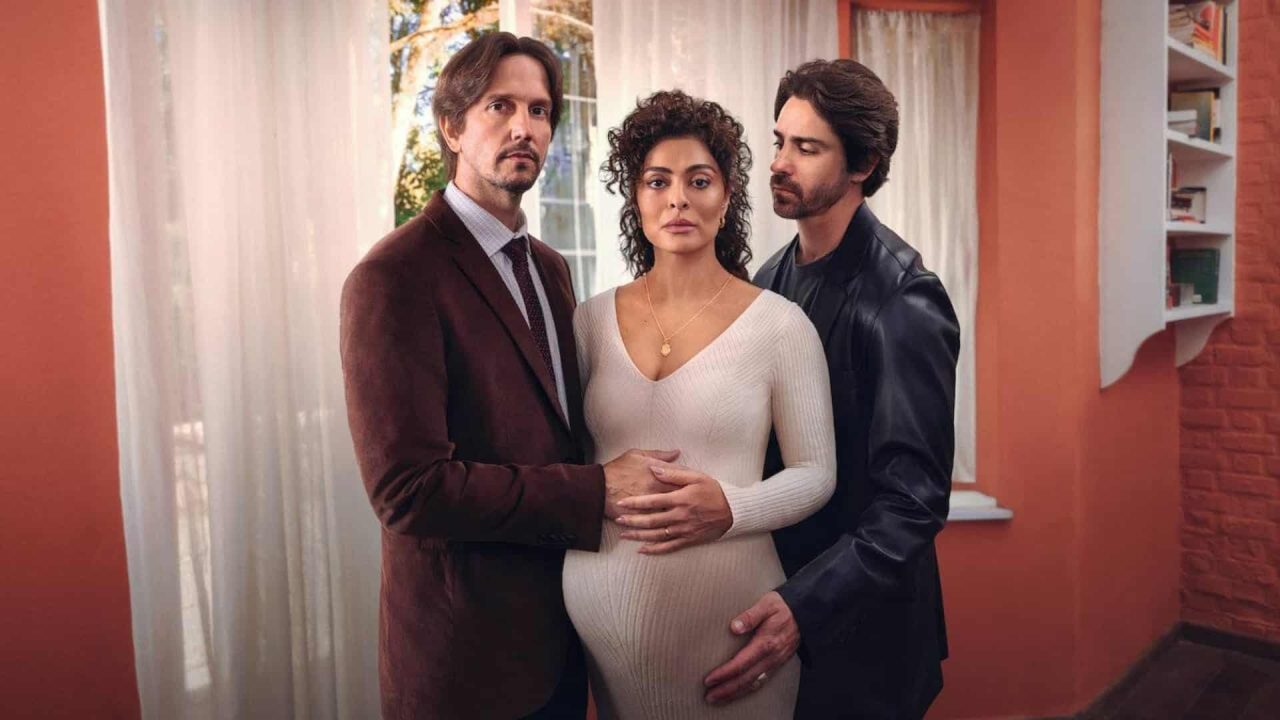 Foto de Vladimir Brichta, Juliana Paes e Felipe Abib em Pedaço de Mim, da Netflix