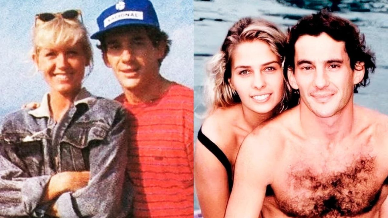 Montagem de fotos de Xuxa e de Adriane Galisteu com Ayrton Senna